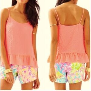 Lilly Pulitzer Sun Ray Tank Top Neon Coral Small Adjustable